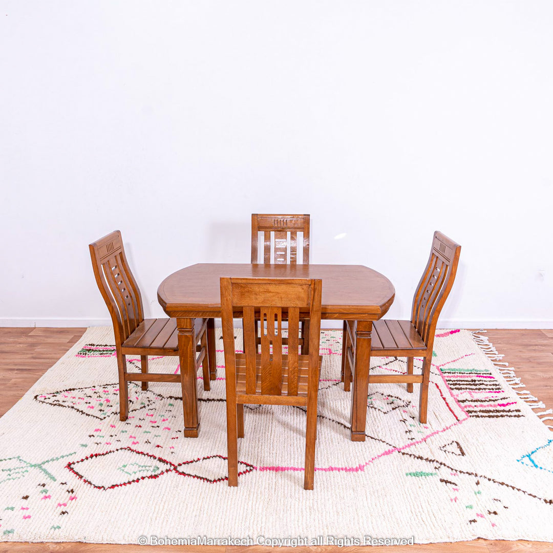 Light Berber Moroccan Rug with Pink and Green Tribal Symbols – Handmade Wool