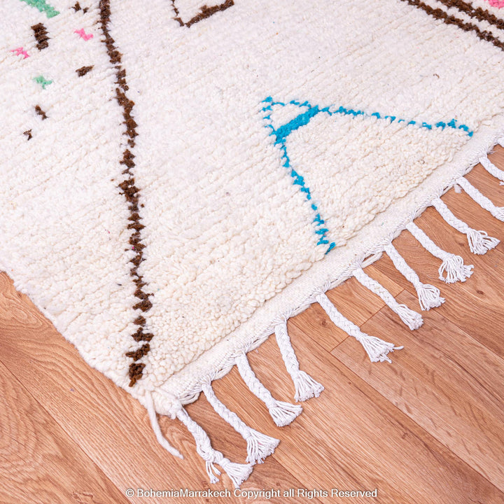 Light Berber Moroccan Rug with Pink and Green Tribal Symbols – Handmade Wool