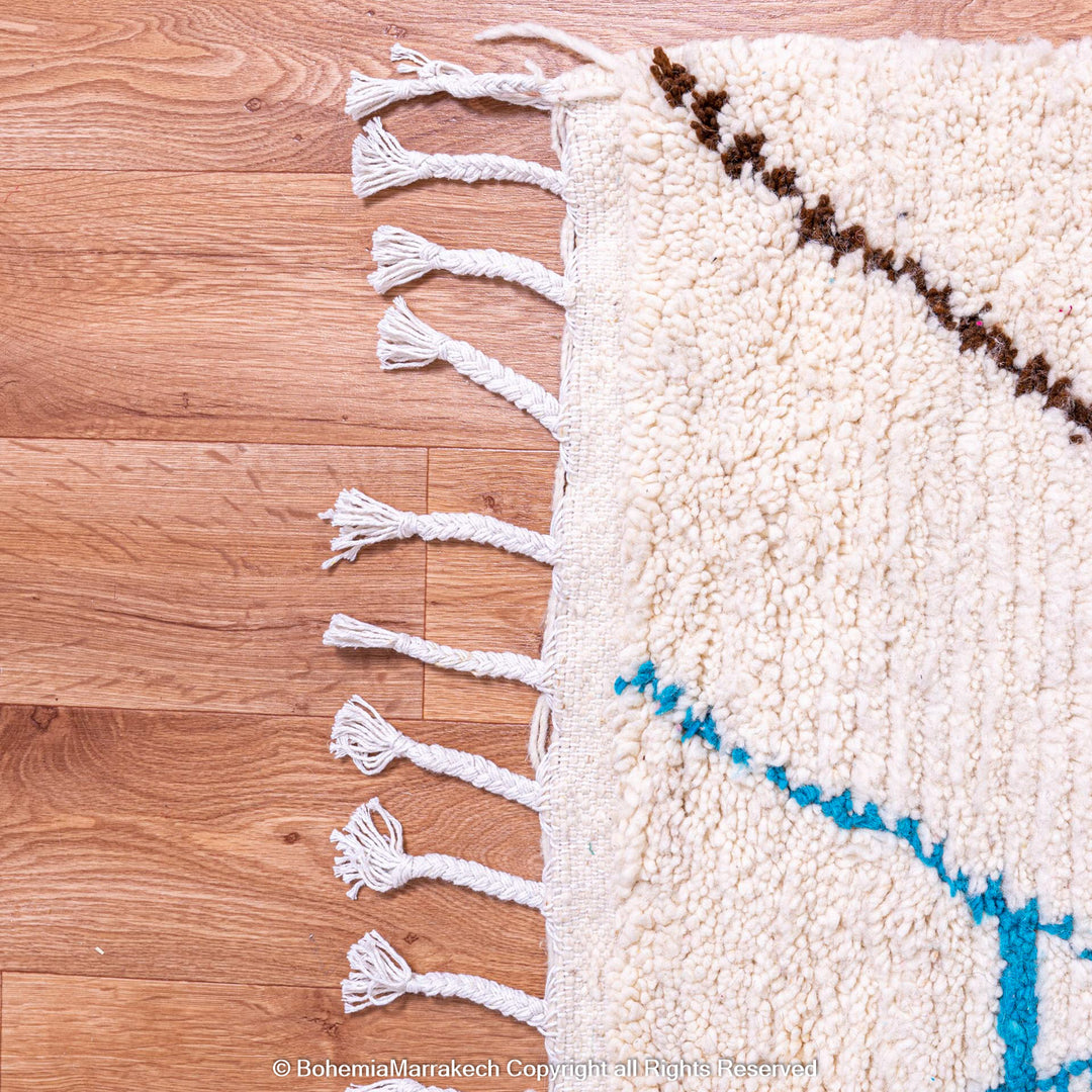 Light Berber Moroccan Rug with Pink and Green Tribal Symbols – Handmade Wool