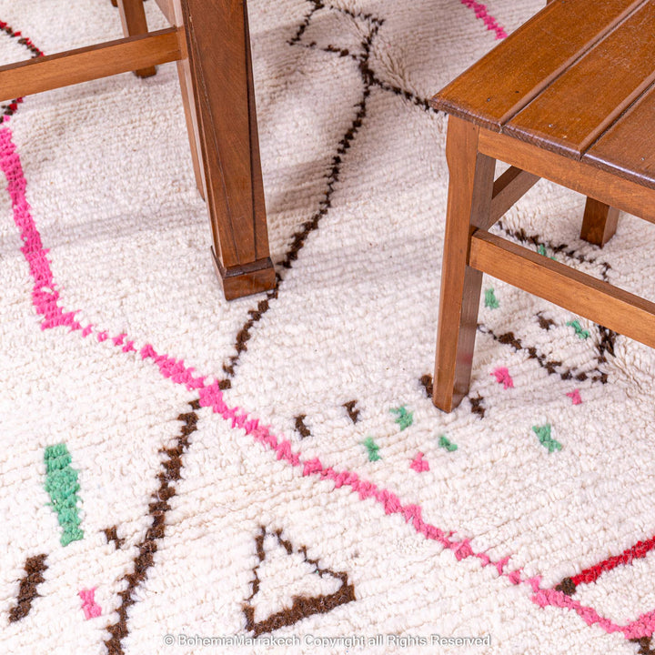 Light Berber Moroccan Rug with Pink and Green Tribal Symbols – Handmade Wool