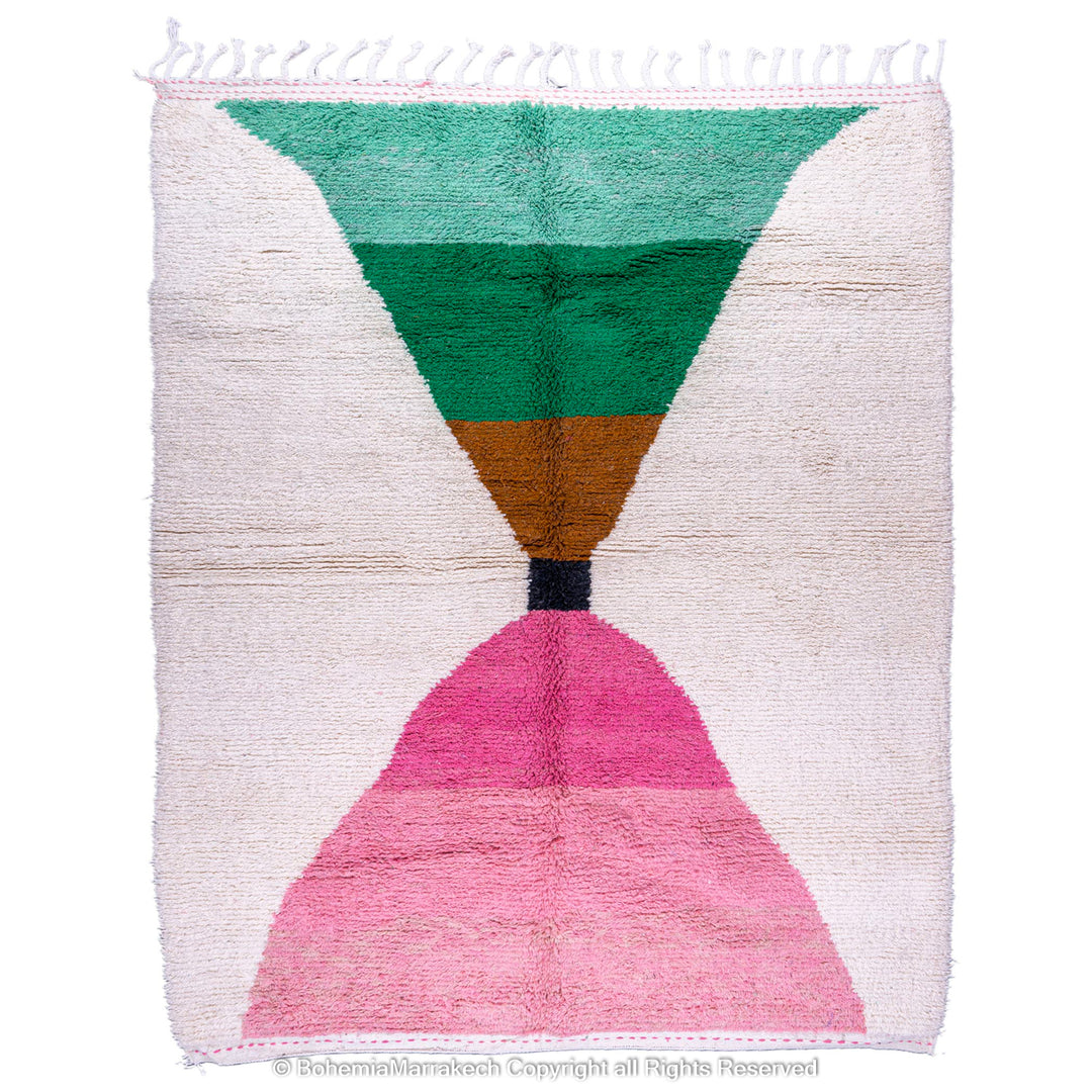 Pink Green Berber Rug - Modern Moroccan Wool with abstract design; handcrafted area rug from Morocco; 8x10 wool Moroccan carpet.