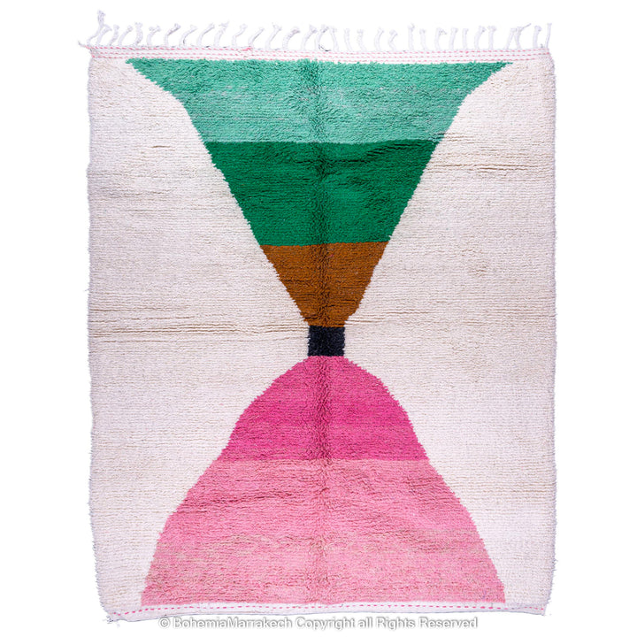 Pink Green Berber Rug - Modern Moroccan Wool with abstract design; handcrafted area rug from Morocco; 8x10 wool Moroccan carpet.