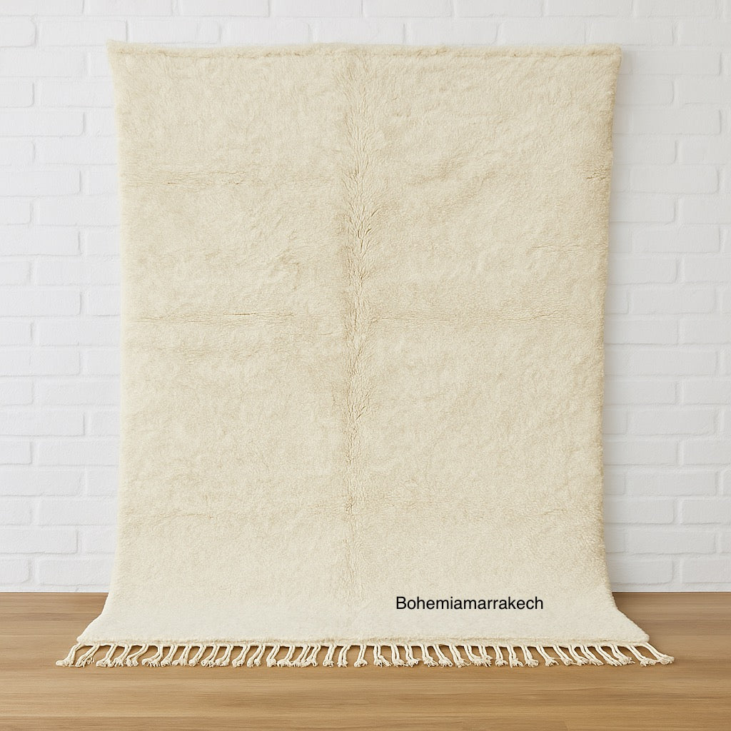 Cream Moroccan Rug – Hand Knotted Wool Beni Ourain Carpet