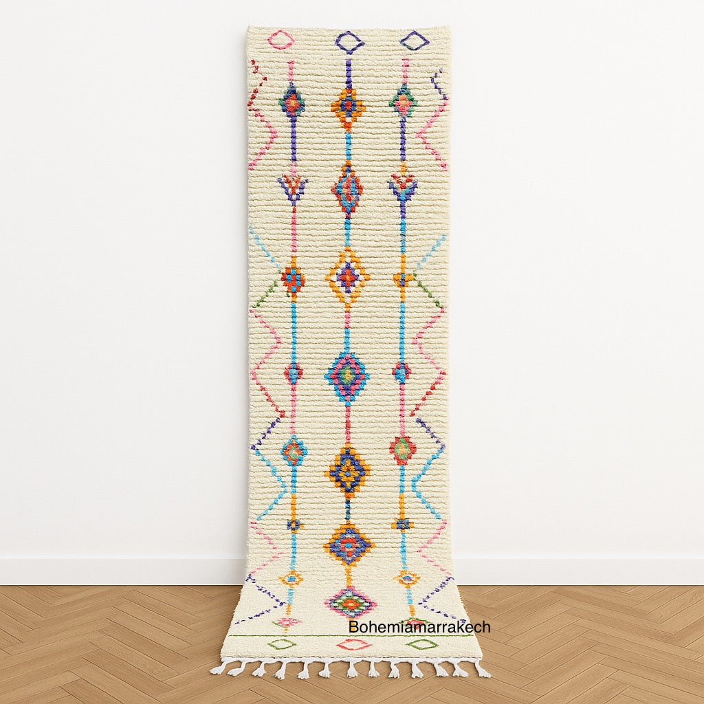 Colorful Moroccan Runner Rug – Handwoven Berber Wool Carpet