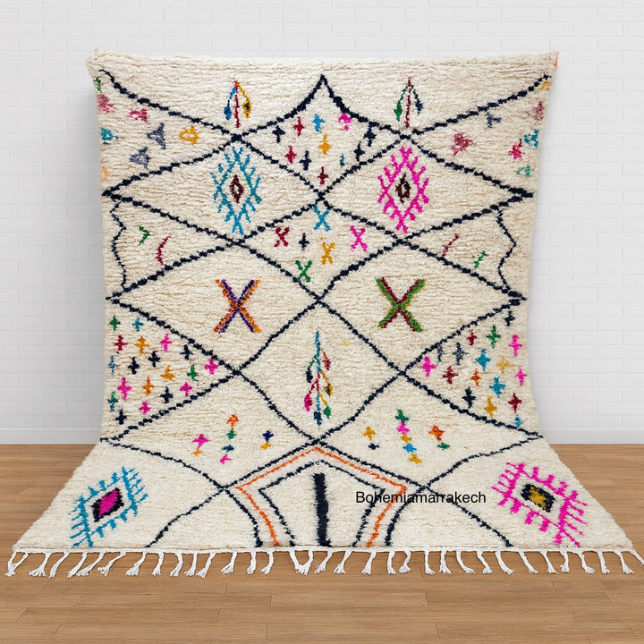 Colorful Moroccan Shag Rug – Handmade Beni Ourain rug