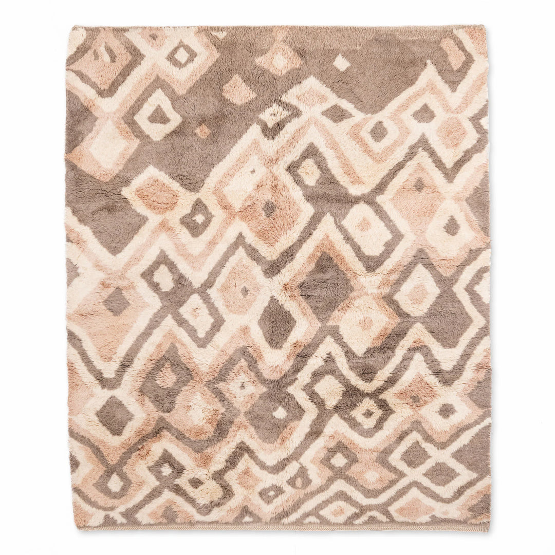 Geometric Custom Moroccan Rug with diamond patterns, handwoven in wool, ideal for modern spaces. Traditional Berber design.