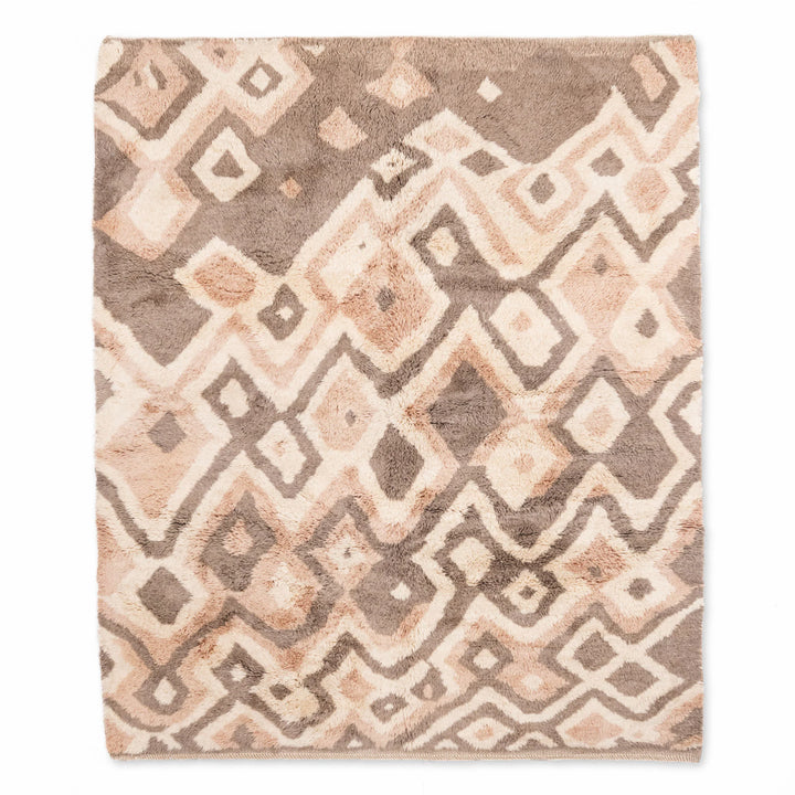Geometric Custom Moroccan Rug with diamond patterns, handwoven in wool, ideal for modern spaces. Traditional Berber design.