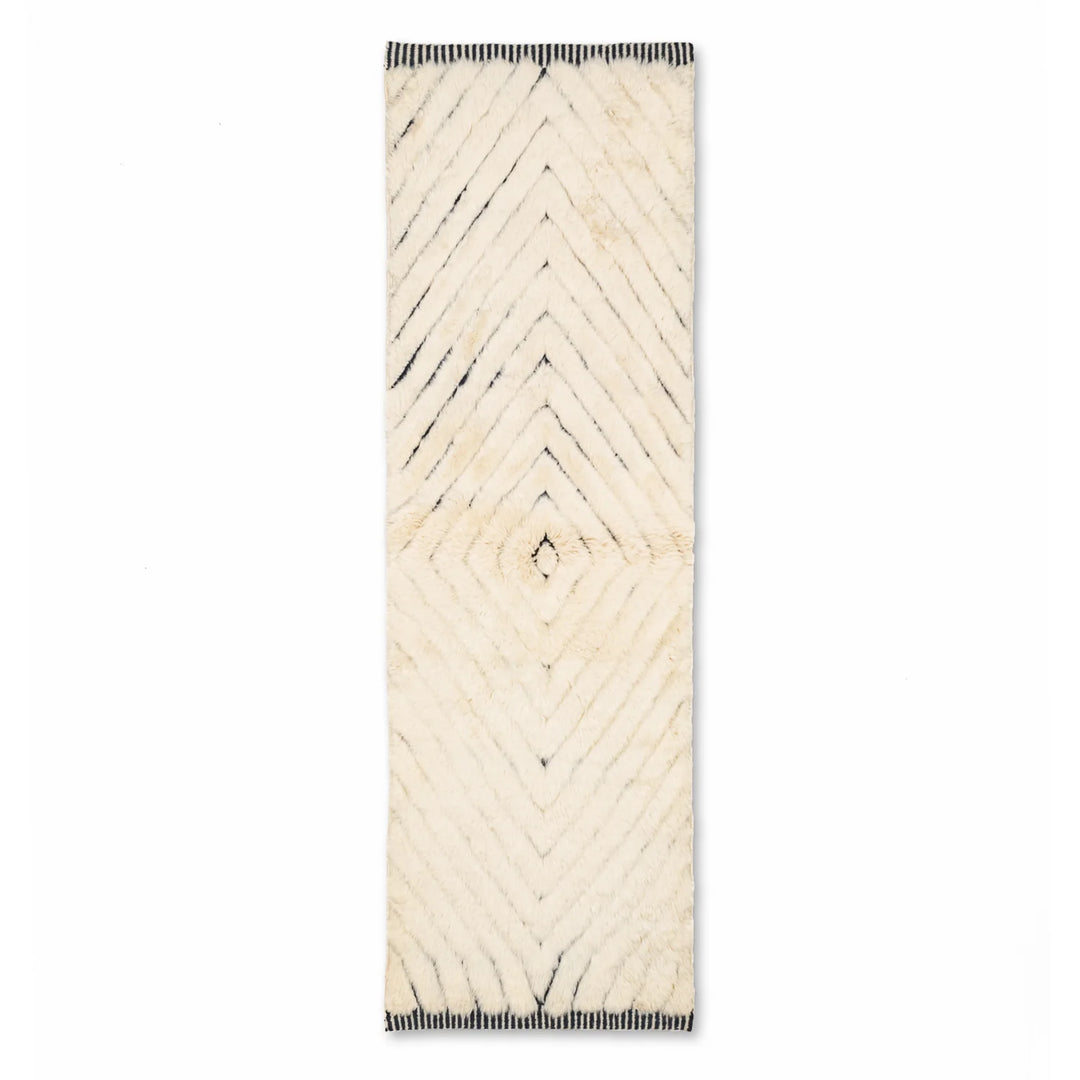 Handwoven Moroccan Berber Runner Rug in geometric pattern, made from 100% natural wool.