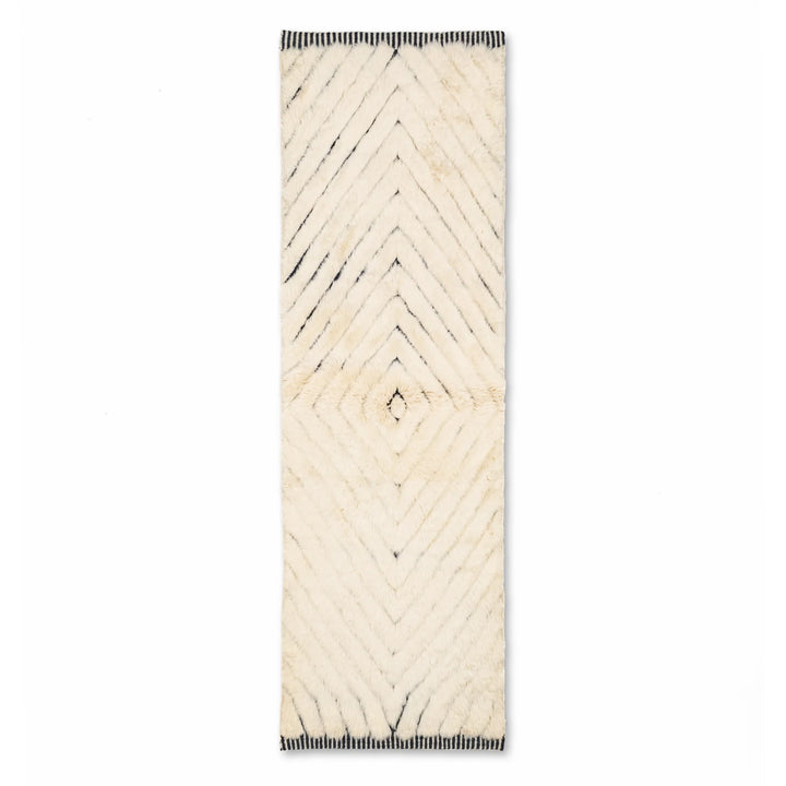 Handwoven Moroccan Berber Runner Rug in geometric pattern, made from 100% natural wool.