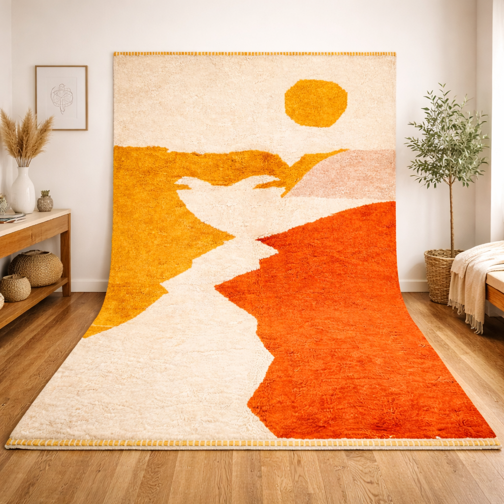 Sunset Landscape Moroccan Rug in Warm Terracotta and Ochre