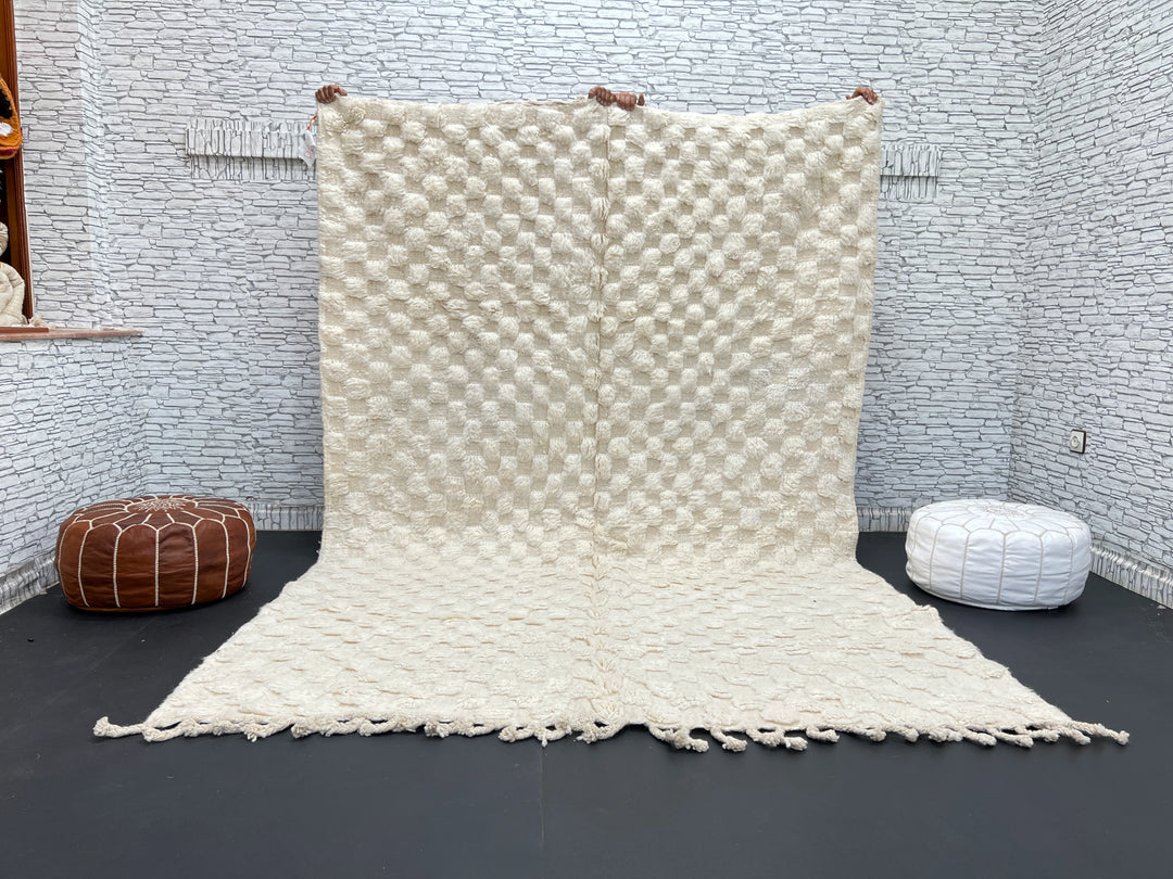 White Textured Moroccan Rug – Handmade Wool Carpet