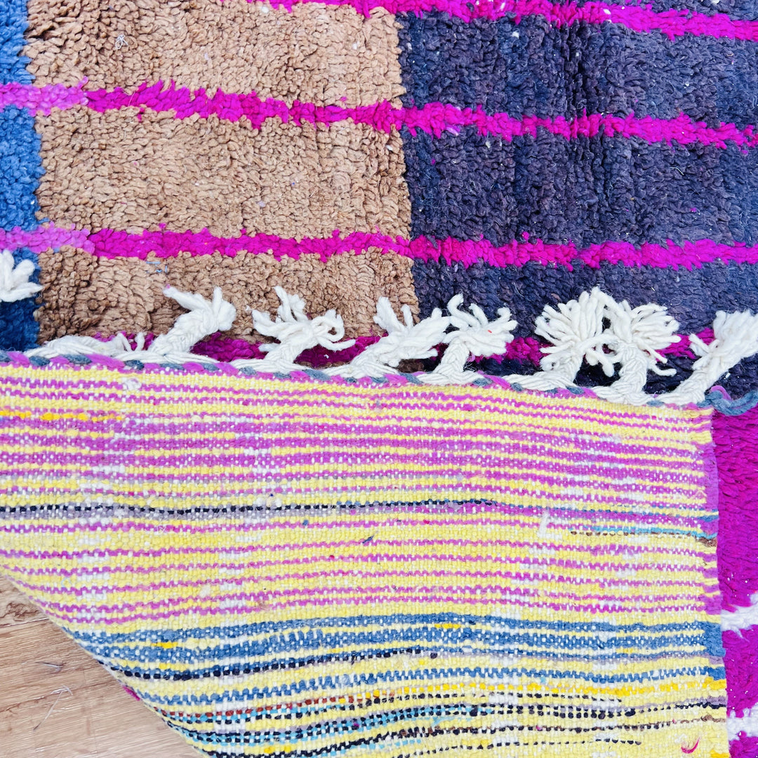 Colorful Vintage Moroccan Wool Rug with vertical tribal lines and bold color blocks – Rug 615