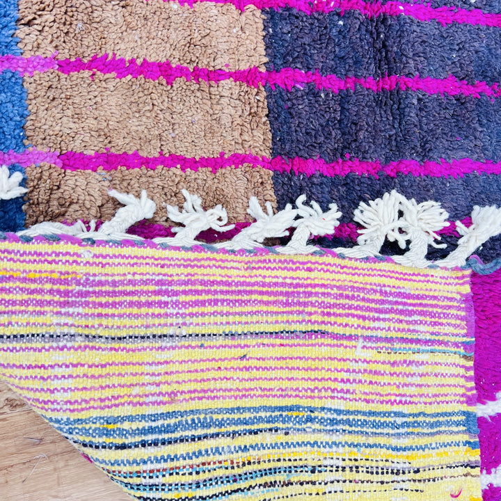 Colorful Vintage Moroccan Wool Rug with vertical tribal lines and bold color blocks – Rug 615