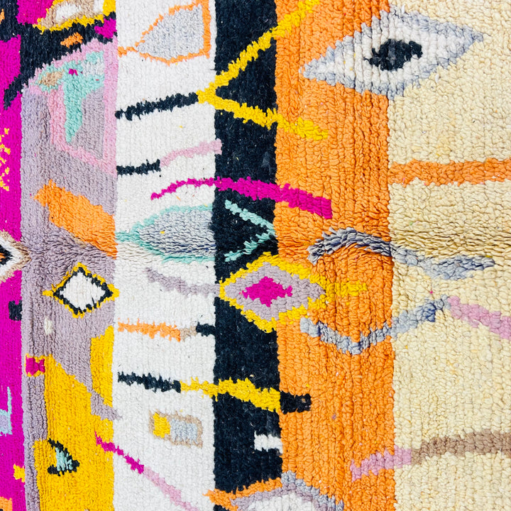 Colorful vintage Moroccan wool rug 258x146 cm with tribal Berber patterns and geometric motifs