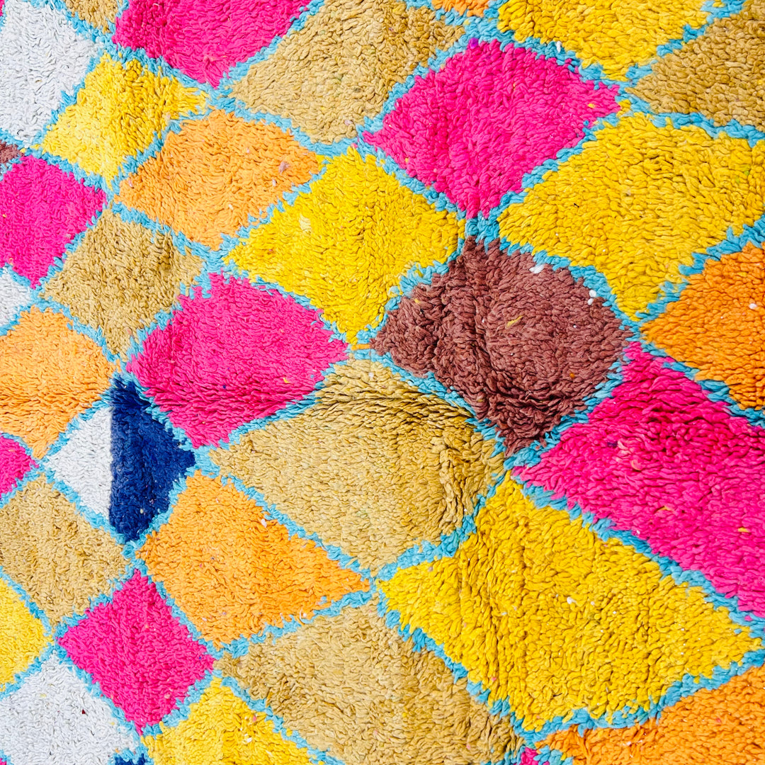 Colorful diamond-patterned vintage Moroccan rug – Rug 632, 245x156 cm