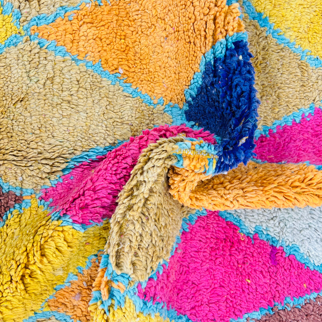 Colorful diamond-patterned vintage Moroccan rug – Rug 632, 245x156 cm