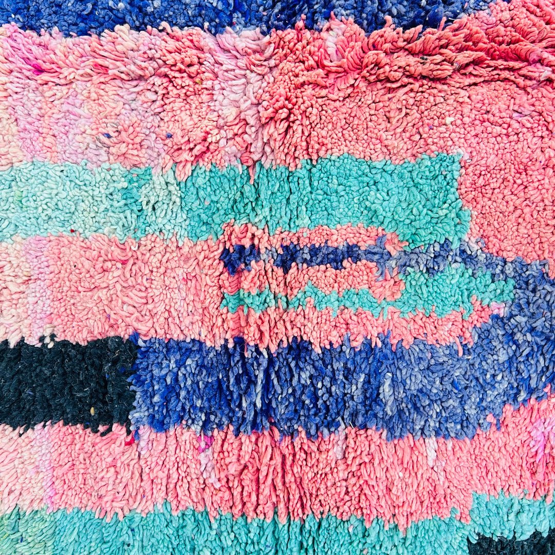 Handmade vintage Moroccan wool rug in pink and blue – Rug 721 (270x147 cm)