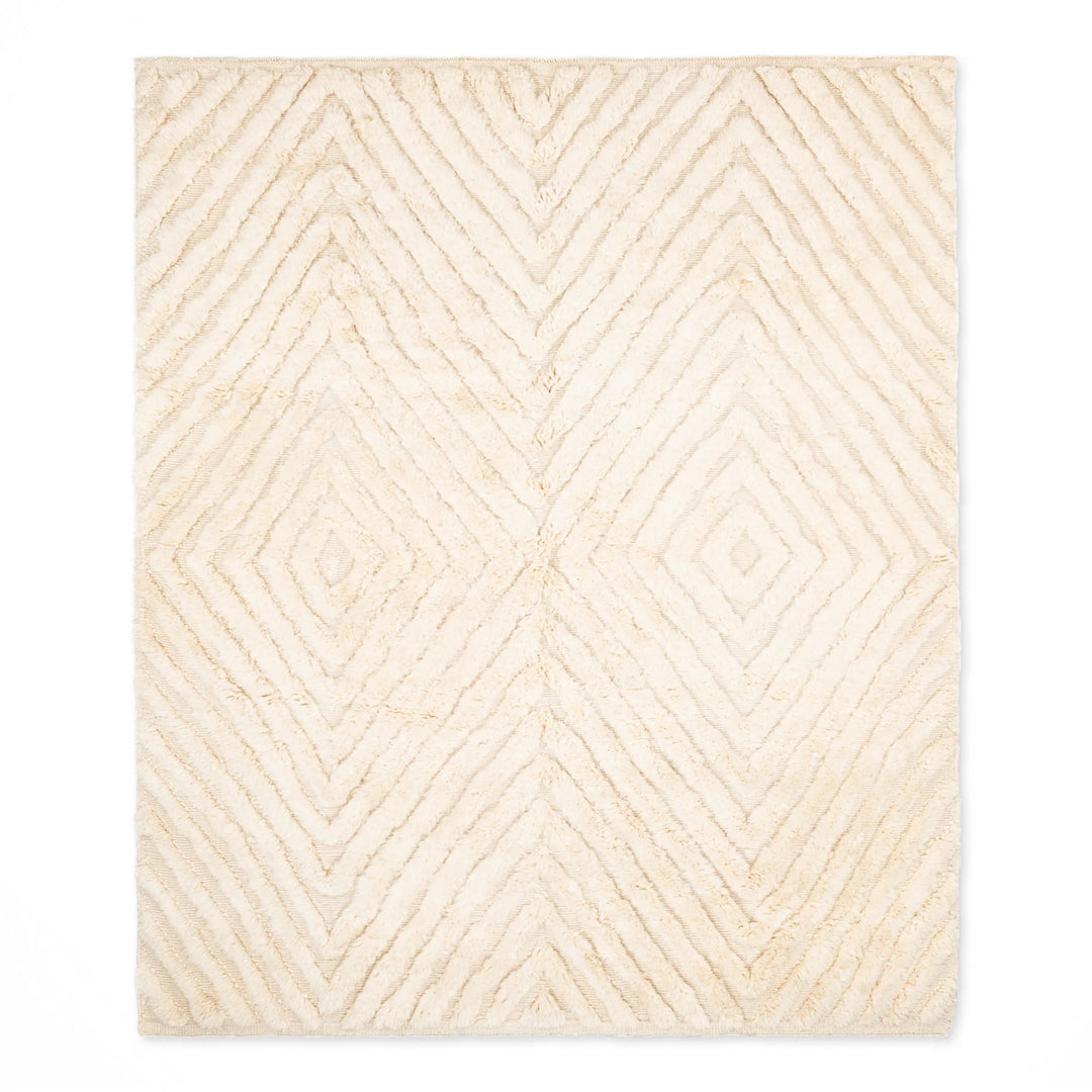 Ivory diamond Moroccan wool rug, minimalist Berber-style, handwoven traditional Moroccan carpet, luxury area rug 8x10.