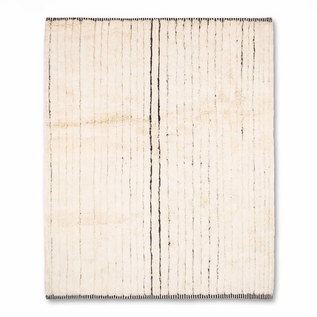Minimalist Handmade Moroccan Beni Mrirt Rug with Striped Design - Traditional Berber Craftsmanship, Luxurious Wool Texture