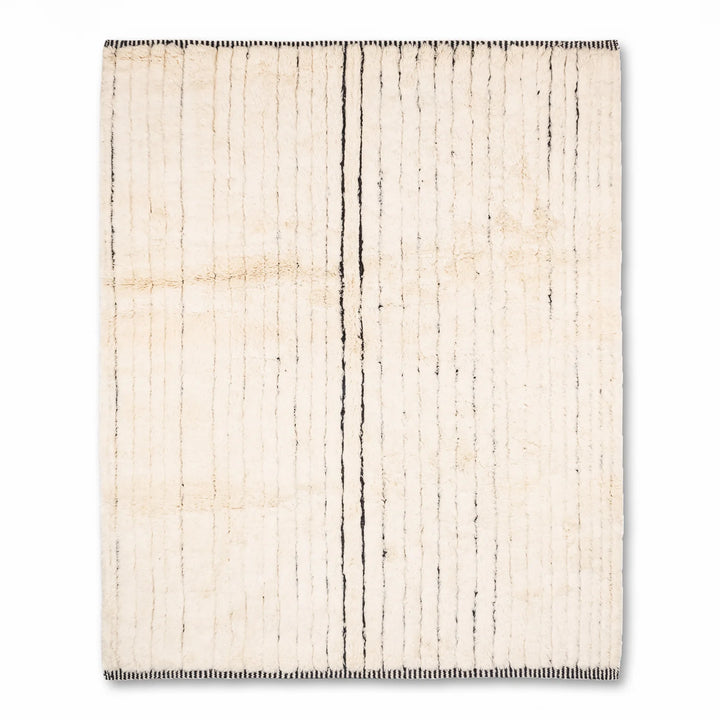 Minimalist Handmade Moroccan Beni Mrirt Rug with Striped Design - Traditional Berber Craftsmanship, Luxurious Wool Texture