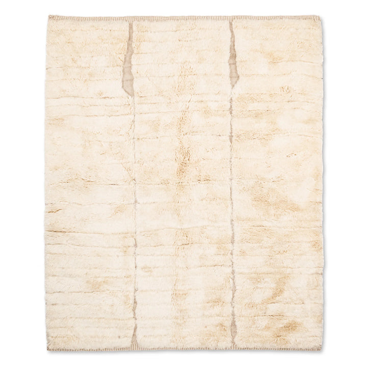 Minimalist Cream Beni Mrirt Moroccan wool rug with Berber pattern, ideal for modern interiors.
