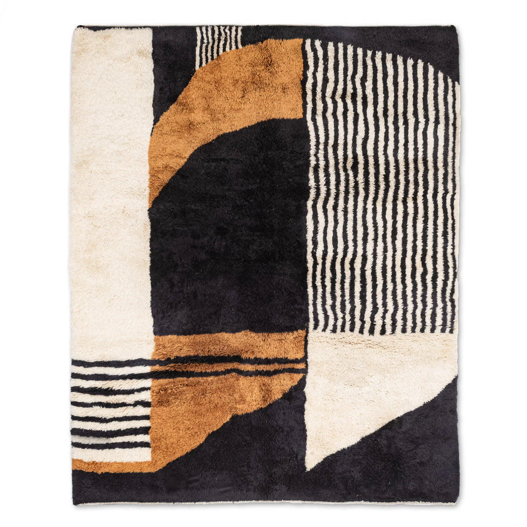 Modern Custom Moroccan Rug with Abstract Geometric Wool Design, perfect for contemporary homes, handcrafted by skilled artisans.