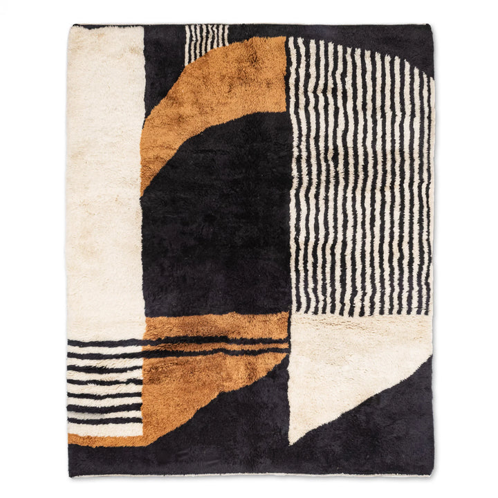 Modern Custom Moroccan Rug with Abstract Geometric Wool Design, perfect for contemporary homes, handcrafted by skilled artisans.