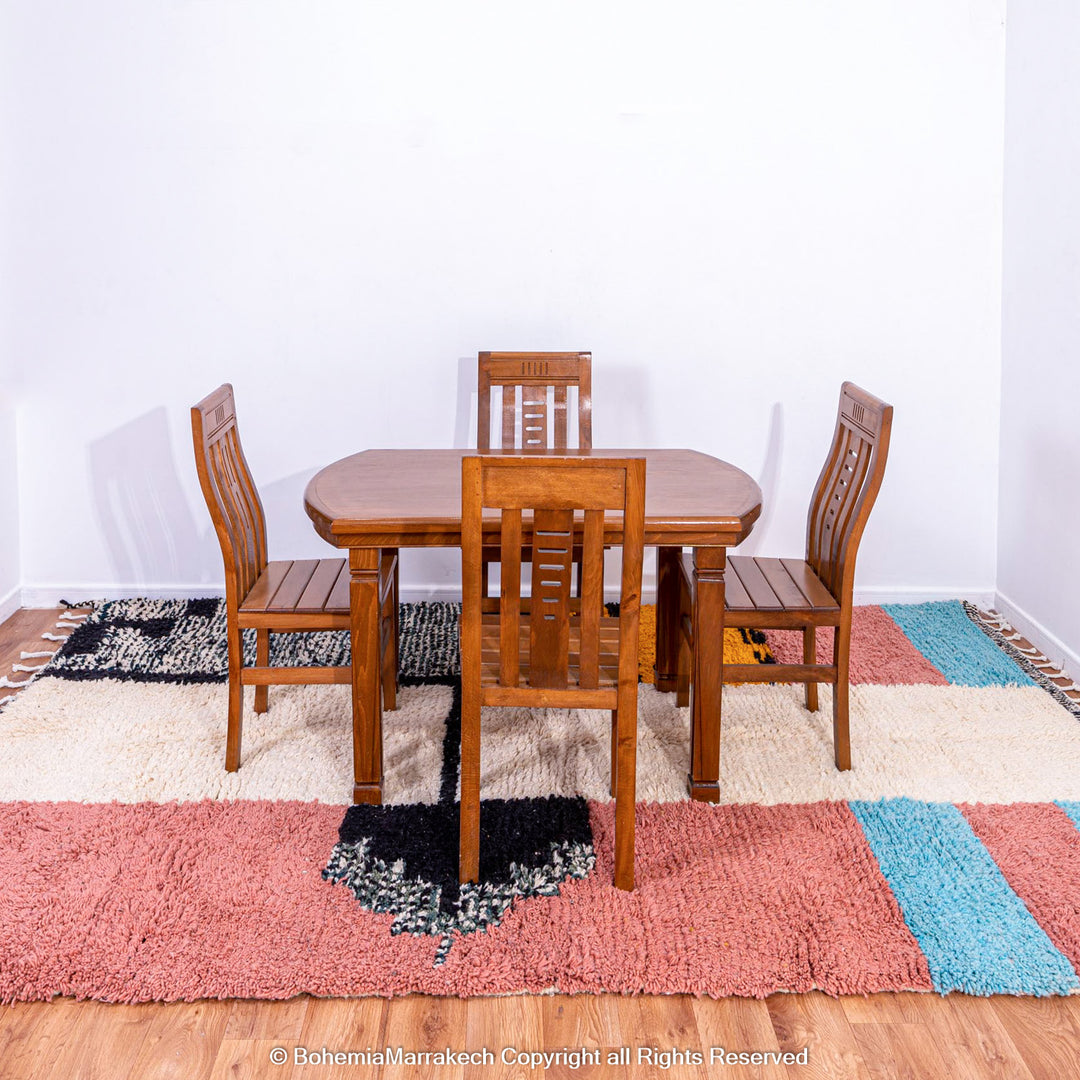 Colorful Moroccan Beni Ourain rug with diamond patterns, handmade from wool by Berber women