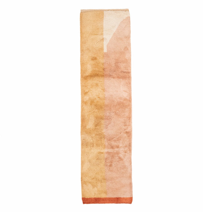 Handwoven Moroccan runner rug in warm tones, crafted from 100% natural wool. Perfect for hallways or entryways.