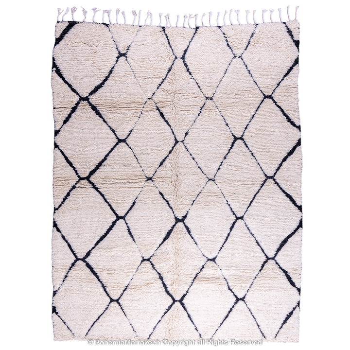Hand-knotted Beni Ourain Moroccan wool rug in black and white diamond pattern