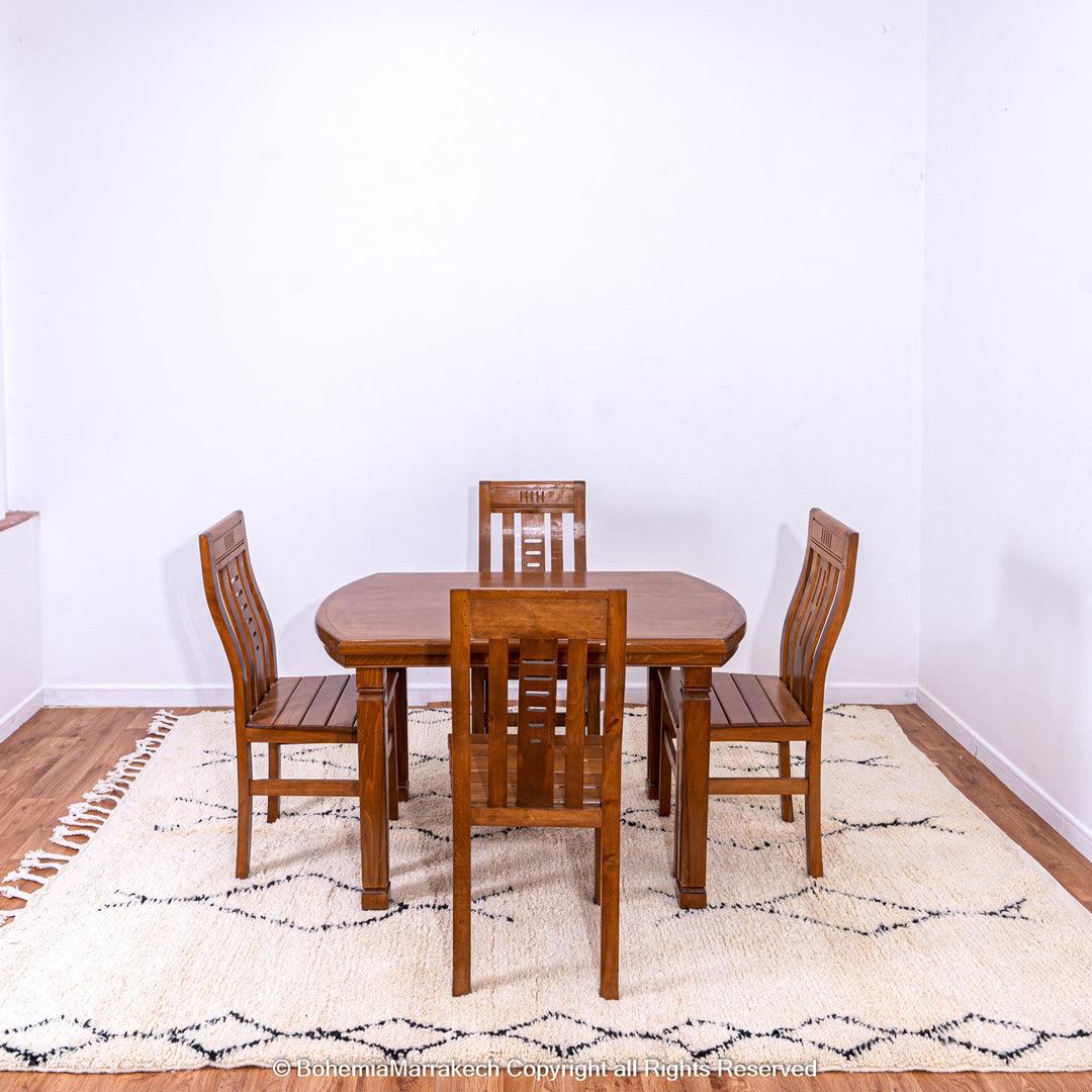 Handmade Beni Ourain Moroccan rug with black diamond pattern on ivory wool