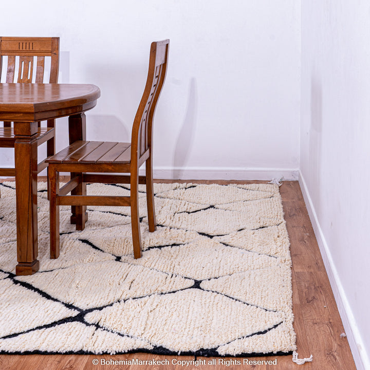 Hand-knotted Beni Ourain Moroccan wool rug in black and white diamond pattern