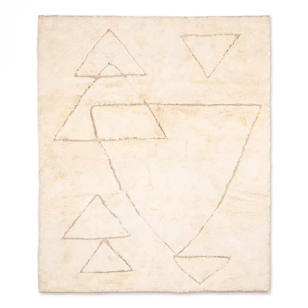 Neutral Beni Mrirt Rug with triangle motif, Moroccan wool carpet for minimalist interiors, Berber design, 8x10 area rug.