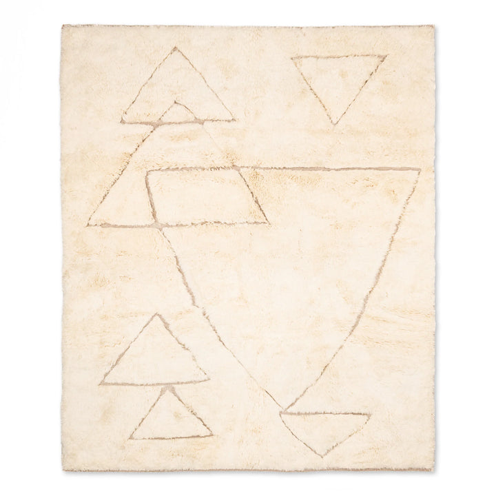 Neutral Beni Mrirt Rug with triangle motif, Moroccan wool carpet for minimalist interiors, Berber design, 8x10 area rug.