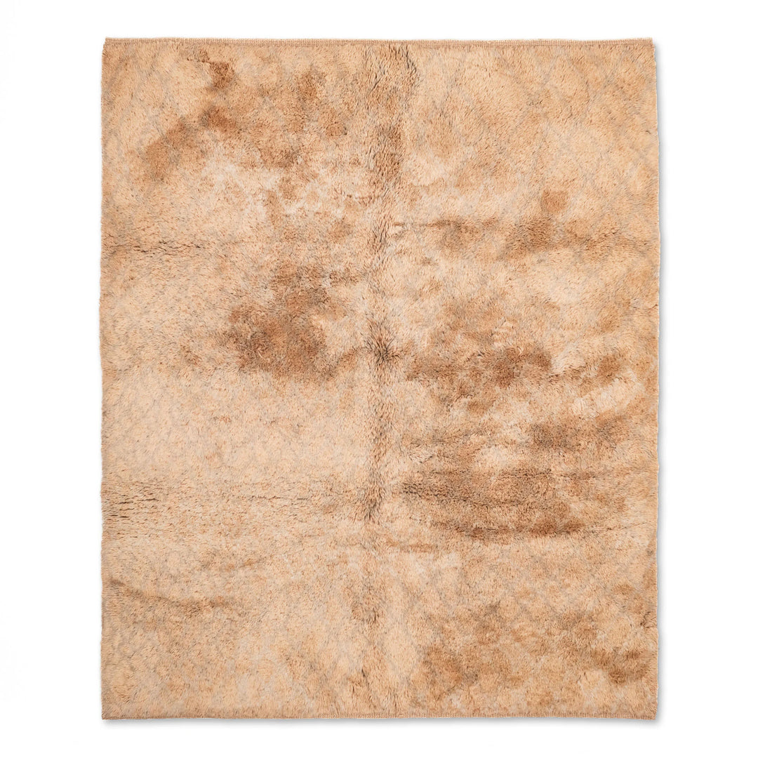Solid Camel Beni Mrirt Rug made from natural wool, Moroccan Berber style, perfect for minimalist and bohemian interiors, 8 x 10.
