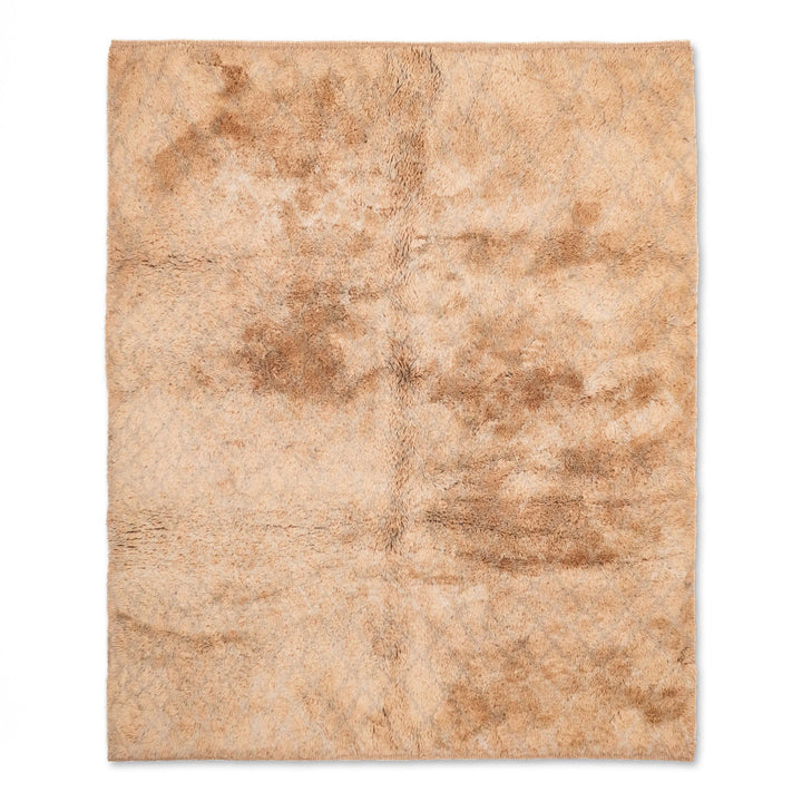 Solid Camel Beni Mrirt Rug made from natural wool, Moroccan Berber style, perfect for minimalist and bohemian interiors, 8 x 10.