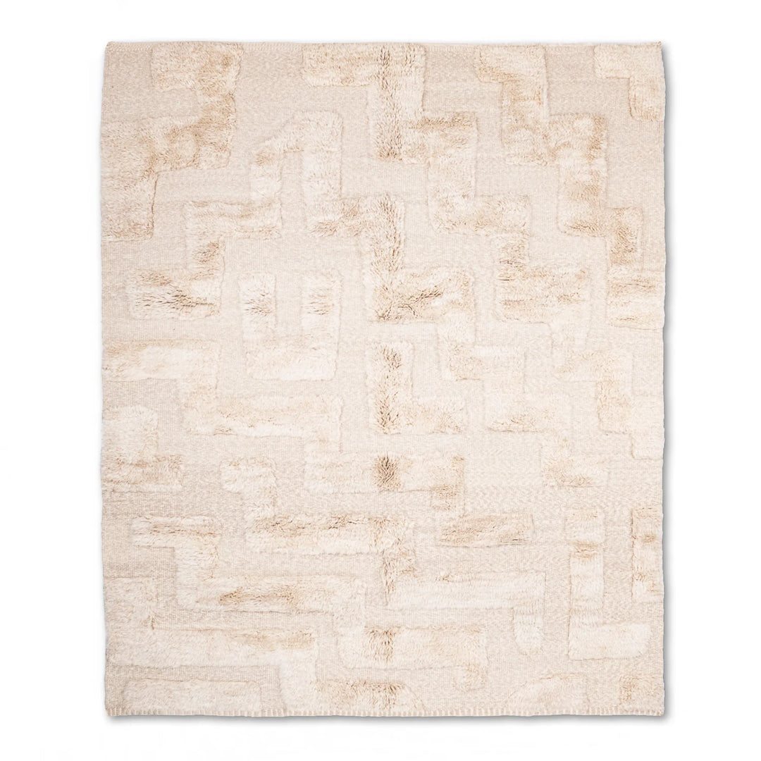 Textured white Moroccan wool rug with geometric pattern, handmade by Berber artisans, perfect for modern interiors. Moroccan rug 8x10.