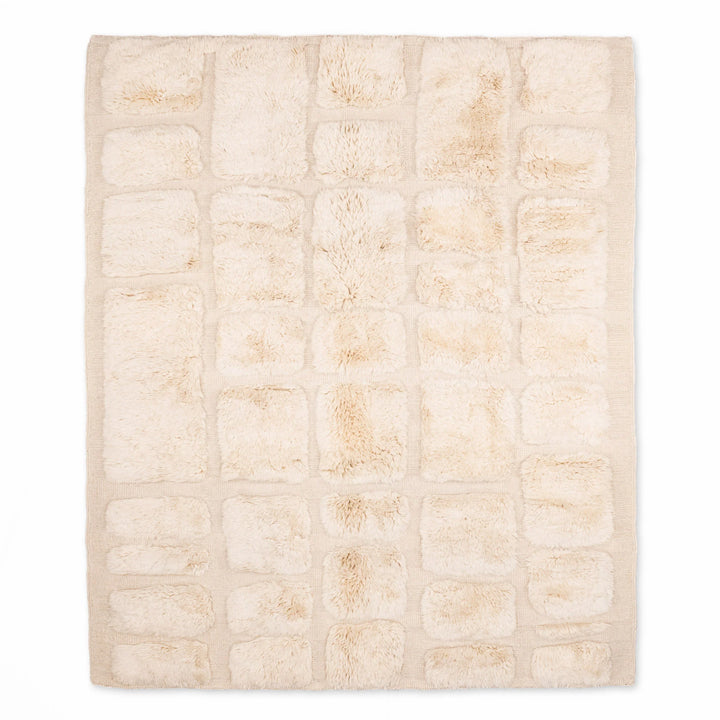 White Check Grid Moroccan Wool Rug, Handmade Berber Carpet with Plush Texture, Traditional Moroccan Style 8x10.