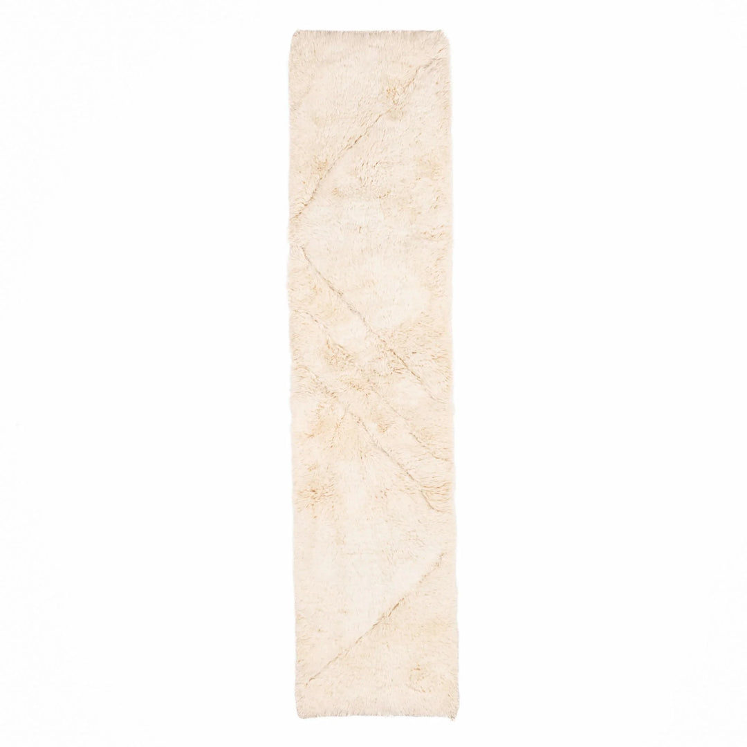 White Moroccan Wool Runner Rug with Subtle Diamonds