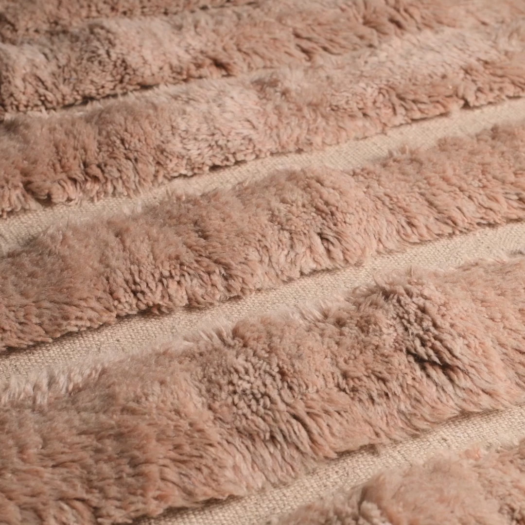 Close-up of Beige Beni Mrirt Rug with plush high-pile texture, handwoven using traditional Moroccan Berber techniques.