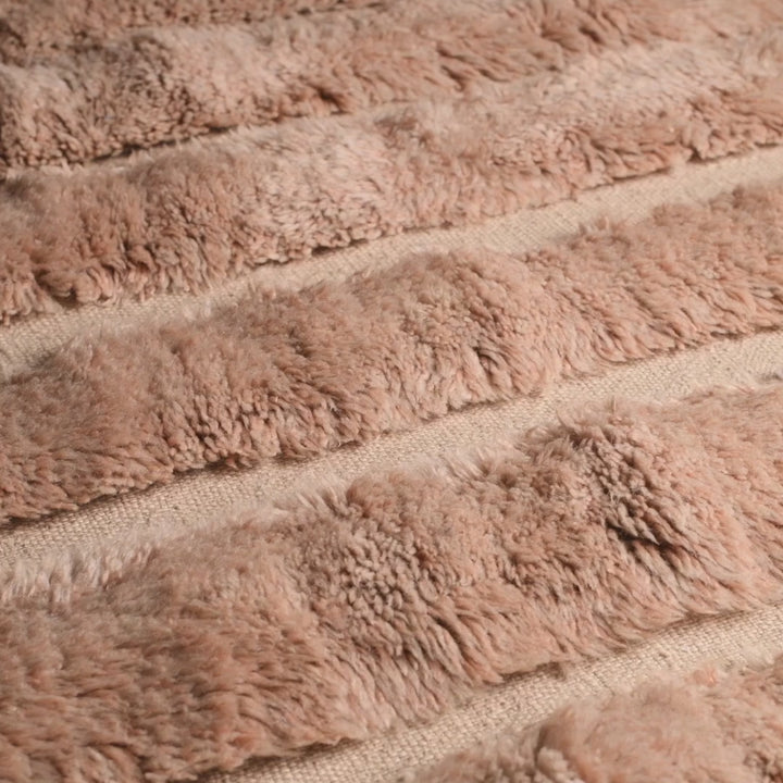 Close-up of Beige Beni Mrirt Rug with plush high-pile texture, handwoven using traditional Moroccan Berber techniques.