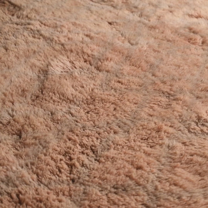Solid Camel Beni Mrirt Rug, handwoven Moroccan wool rug, showcasing natural texture and rich camel color.