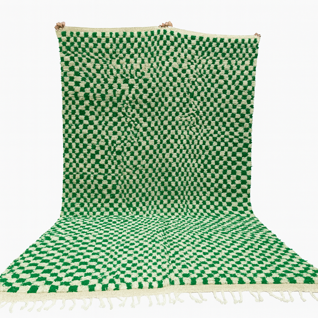 Checkered Moroccan Rug – Handmade Wool Carpet with Black and White Checkerboard Pattern Inspired by Beni Ourain Design