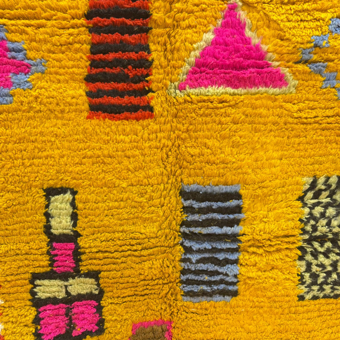 Yellow Moroccan Rug – Handmade Wool Berber Carpet with Colorful Motifs