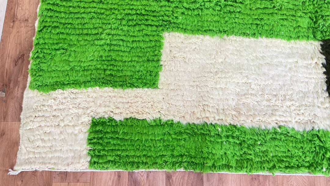 Custom Green Moroccan Wool Rug – Handmade Modern Geometric