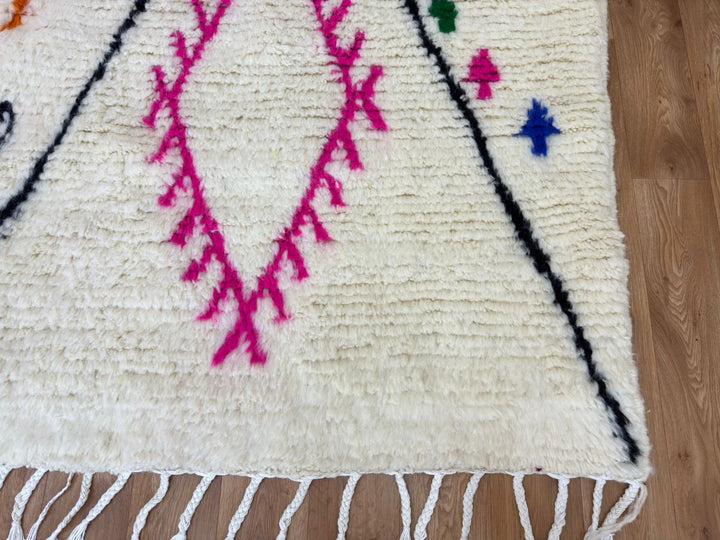 Beni Ourain Moroccan Rug – Handmade Wool Carpet with Colorful Diamonds