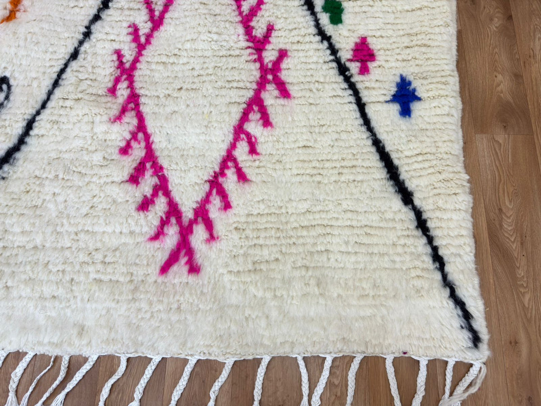 Beni Ourain Moroccan Rug – Handmade Wool Carpet with Colorful Diamonds