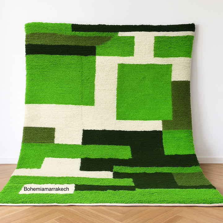 Custom Green Moroccan Wool Rug – Handmade Modern Geometric