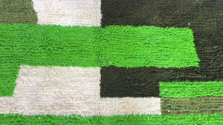 Custom Green Moroccan Wool Rug – Handmade Modern Geometric