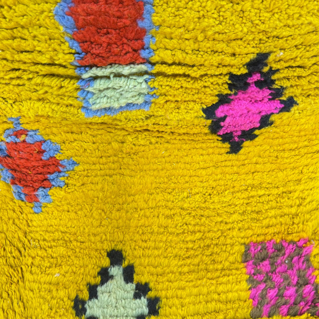 Yellow Moroccan Rug – Handmade Wool Berber Carpet with Colorful Motifs